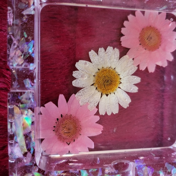 Handcrafted Flowers Candy Dish Ashtray Resin Art Stars Glitter - Picture 12 of 13